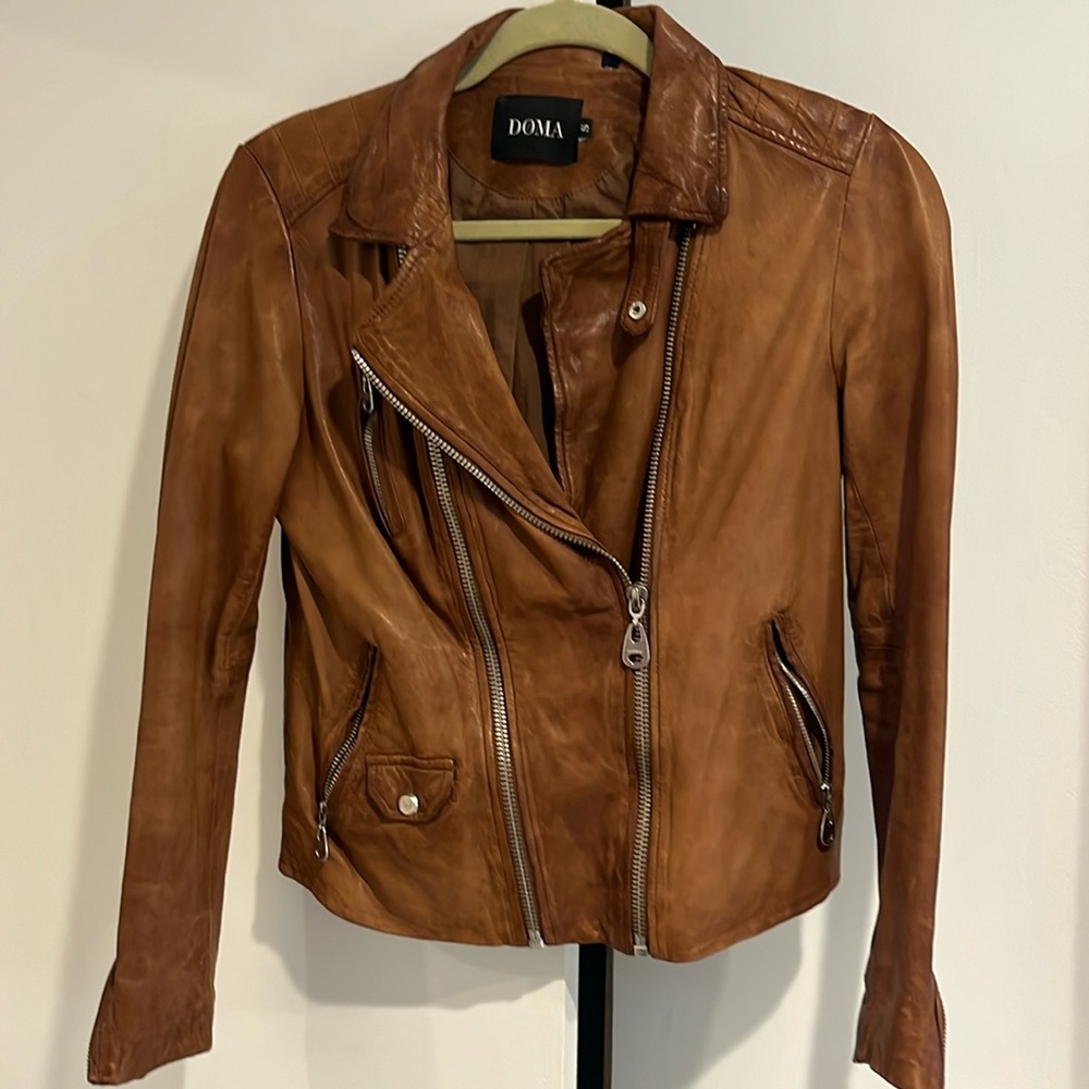 EUC Doma Leather Bomber Jacket - Lt. Saddle Brown, Size S